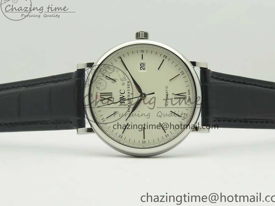 MIROTIME 0203 Supportive Portofino Automatic SS AF 1:1 Best Edition White Dial on Black Croco Leather Strap A 7184